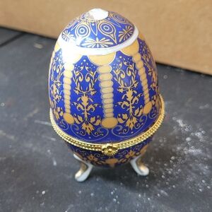 Decorative Blue and Gold Egg Trinket Box